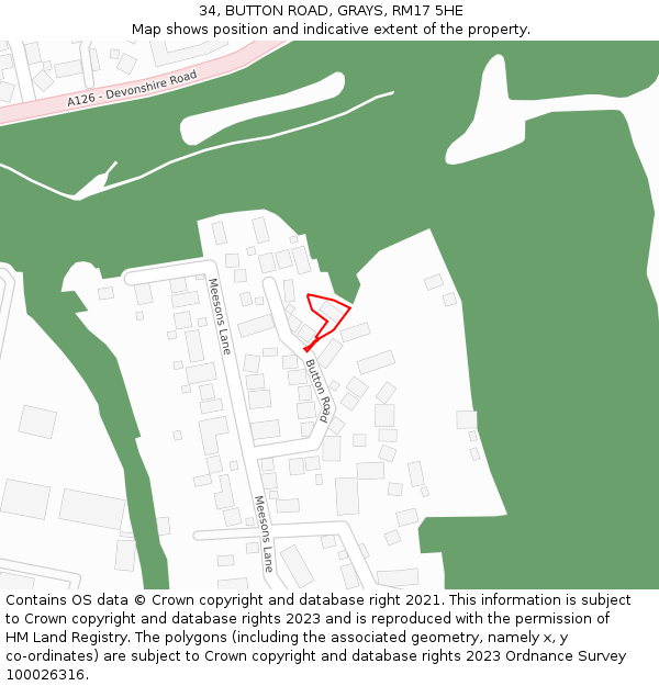34, BUTTON ROAD, GRAYS, RM17 5HE: Location map and indicative extent of plot
