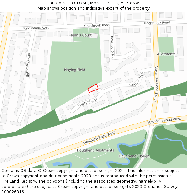 34, CAISTOR CLOSE, MANCHESTER, M16 8NW: Location map and indicative extent of plot