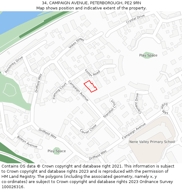 34, CAMPAIGN AVENUE, PETERBOROUGH, PE2 9RN: Location map and indicative extent of plot