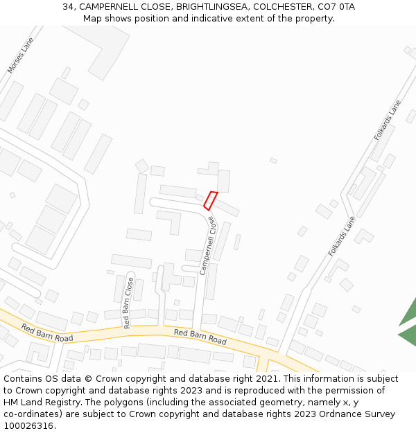 34, CAMPERNELL CLOSE, BRIGHTLINGSEA, COLCHESTER, CO7 0TA: Location map and indicative extent of plot