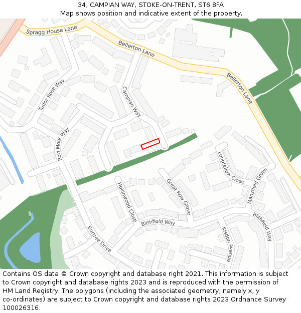 34, CAMPIAN WAY, STOKE-ON-TRENT, ST6 8FA: Location map and indicative extent of plot