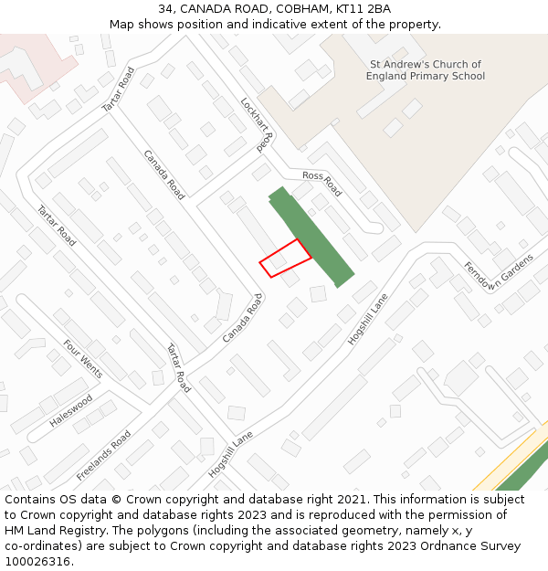 34, CANADA ROAD, COBHAM, KT11 2BA: Location map and indicative extent of plot