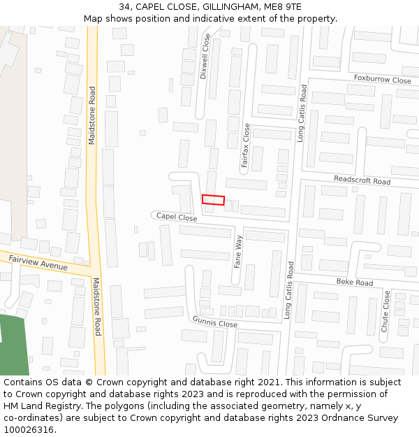 34, CAPEL CLOSE, GILLINGHAM, ME8 9TE: Location map and indicative extent of plot