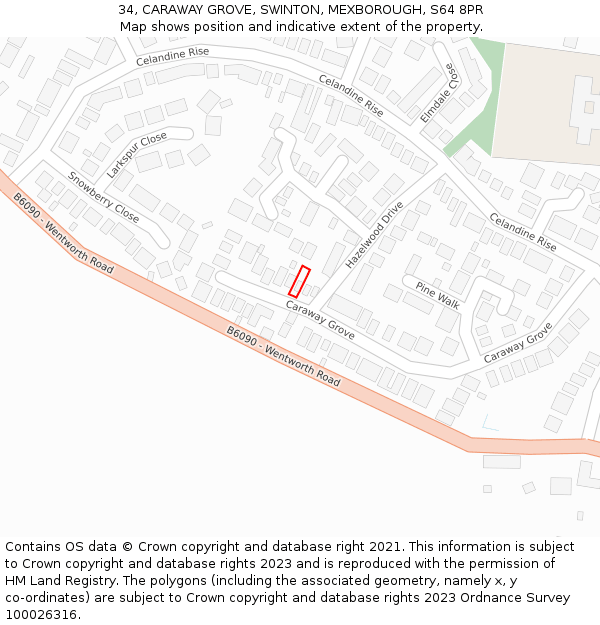 34, CARAWAY GROVE, SWINTON, MEXBOROUGH, S64 8PR: Location map and indicative extent of plot
