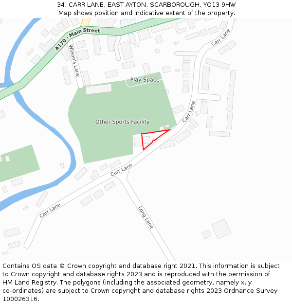 34, CARR LANE, EAST AYTON, SCARBOROUGH, YO13 9HW: Location map and indicative extent of plot