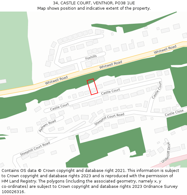 34, CASTLE COURT, VENTNOR, PO38 1UE: Location map and indicative extent of plot