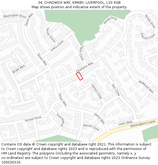 34, CHADWICK WAY, KIRKBY, LIVERPOOL, L33 4GB: Location map and indicative extent of plot