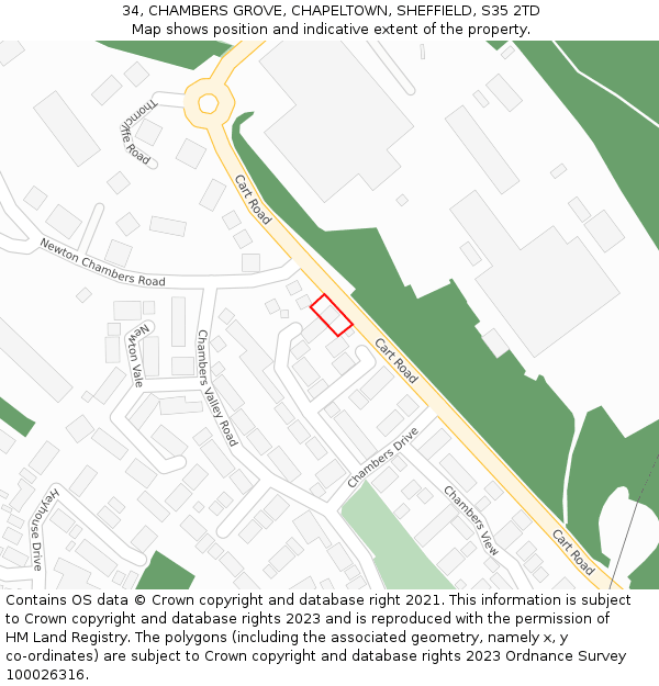 34, CHAMBERS GROVE, CHAPELTOWN, SHEFFIELD, S35 2TD: Location map and indicative extent of plot