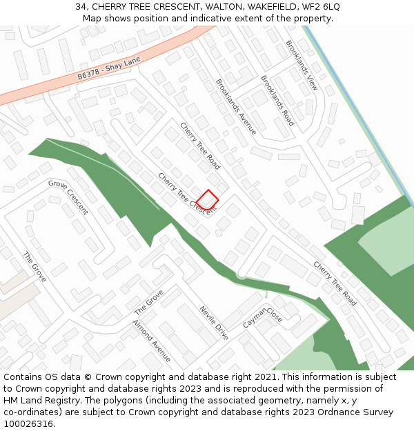 34, CHERRY TREE CRESCENT, WALTON, WAKEFIELD, WF2 6LQ: Location map and indicative extent of plot
