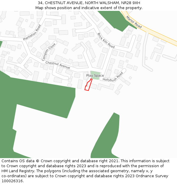 34, CHESTNUT AVENUE, NORTH WALSHAM, NR28 9XH: Location map and indicative extent of plot