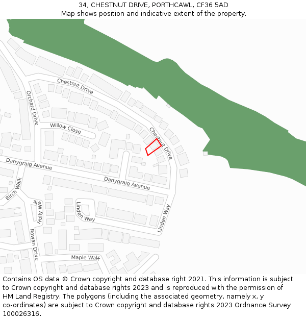 34, CHESTNUT DRIVE, PORTHCAWL, CF36 5AD: Location map and indicative extent of plot