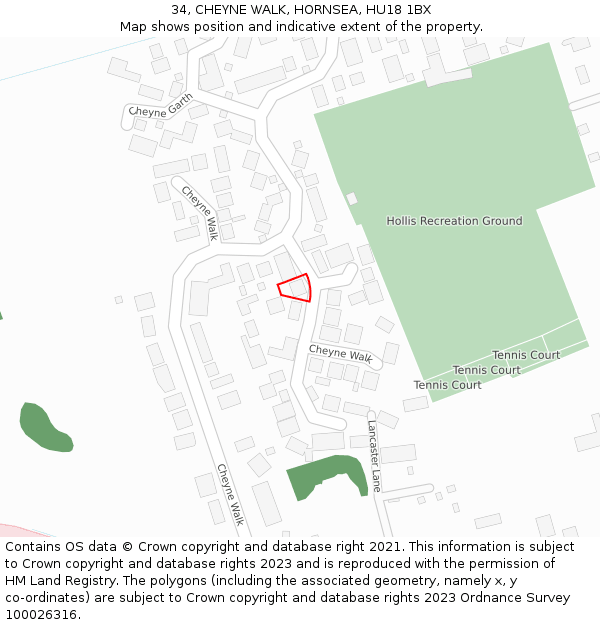 34, CHEYNE WALK, HORNSEA, HU18 1BX: Location map and indicative extent of plot