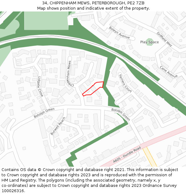 34, CHIPPENHAM MEWS, PETERBOROUGH, PE2 7ZB: Location map and indicative extent of plot