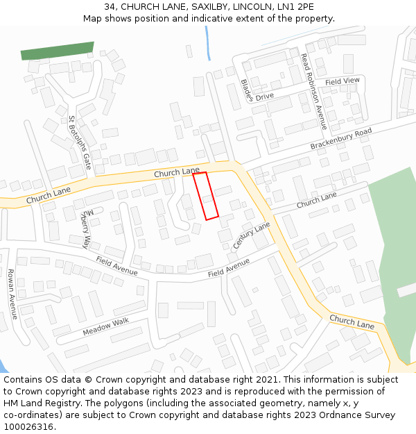 34, CHURCH LANE, SAXILBY, LINCOLN, LN1 2PE: Location map and indicative extent of plot