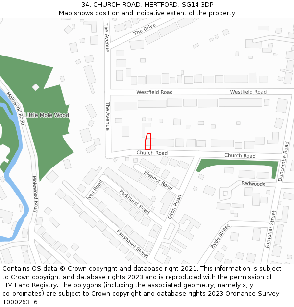 34, CHURCH ROAD, HERTFORD, SG14 3DP: Location map and indicative extent of plot