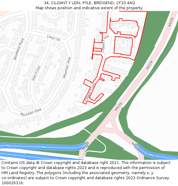 34, CILGANT Y LEIN, PYLE, BRIDGEND, CF33 4AQ: Location map and indicative extent of plot