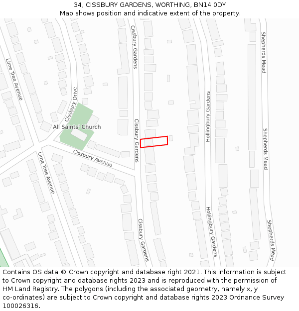 34, CISSBURY GARDENS, WORTHING, BN14 0DY: Location map and indicative extent of plot