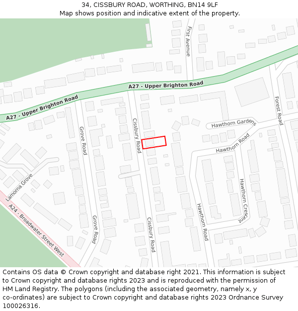 34, CISSBURY ROAD, WORTHING, BN14 9LF: Location map and indicative extent of plot