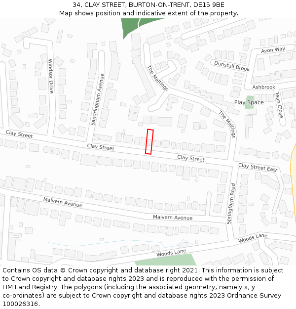 34, CLAY STREET, BURTON-ON-TRENT, DE15 9BE: Location map and indicative extent of plot