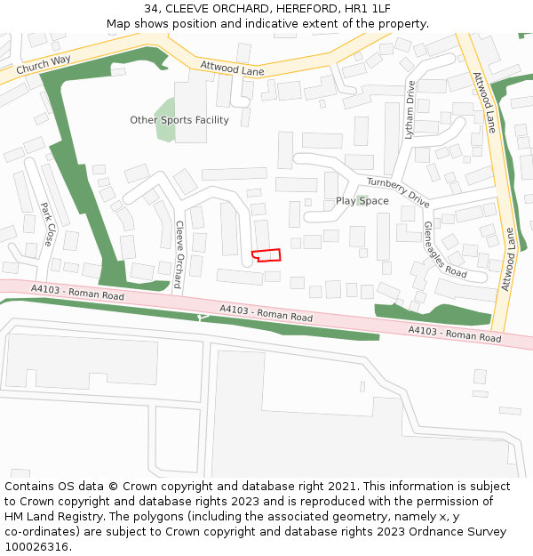 34, CLEEVE ORCHARD, HEREFORD, HR1 1LF: Location map and indicative extent of plot