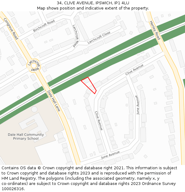 34, CLIVE AVENUE, IPSWICH, IP1 4LU: Location map and indicative extent of plot