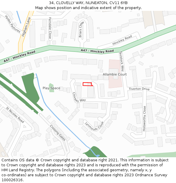 34, CLOVELLY WAY, NUNEATON, CV11 6YB: Location map and indicative extent of plot