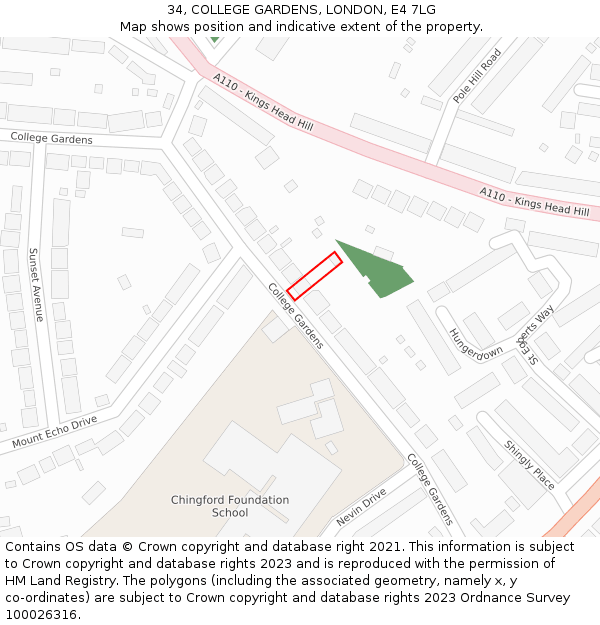 34, COLLEGE GARDENS, LONDON, E4 7LG: Location map and indicative extent of plot
