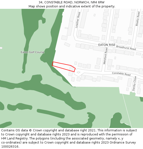 34, CONSTABLE ROAD, NORWICH, NR4 6RW: Location map and indicative extent of plot