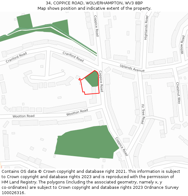34, COPPICE ROAD, WOLVERHAMPTON, WV3 8BP: Location map and indicative extent of plot
