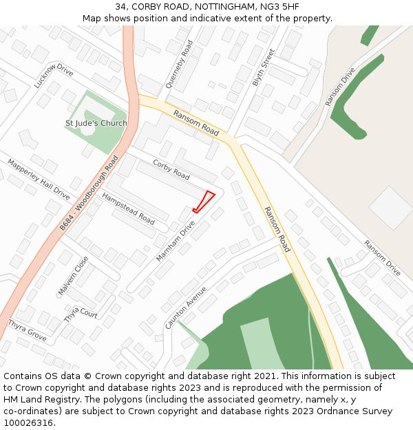 34, CORBY ROAD, NOTTINGHAM, NG3 5HF: Location map and indicative extent of plot