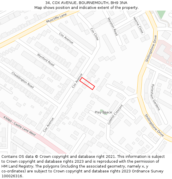 34, COX AVENUE, BOURNEMOUTH, BH9 3NA: Location map and indicative extent of plot