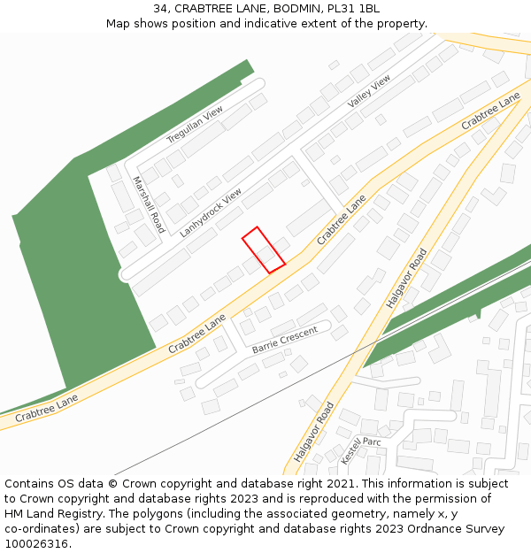 34, CRABTREE LANE, BODMIN, PL31 1BL: Location map and indicative extent of plot