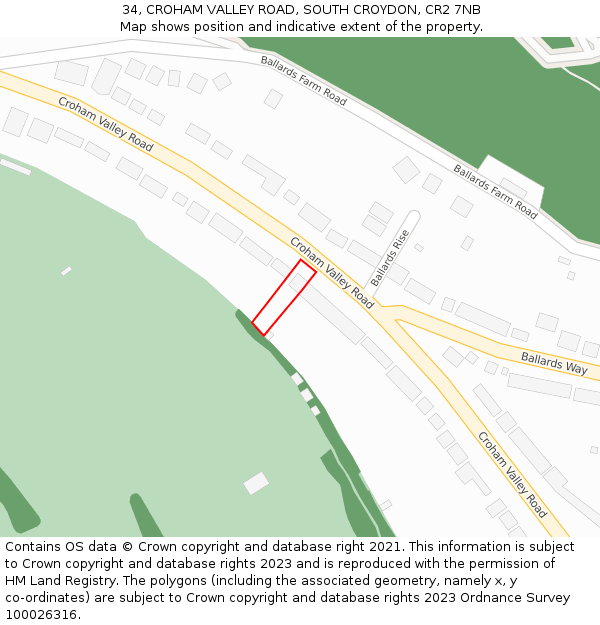 34, CROHAM VALLEY ROAD, SOUTH CROYDON, CR2 7NB: Location map and indicative extent of plot