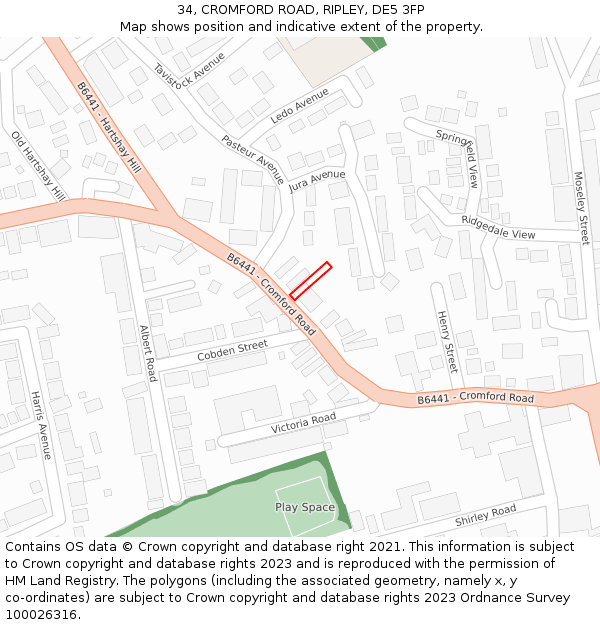 34, CROMFORD ROAD, RIPLEY, DE5 3FP: Location map and indicative extent of plot