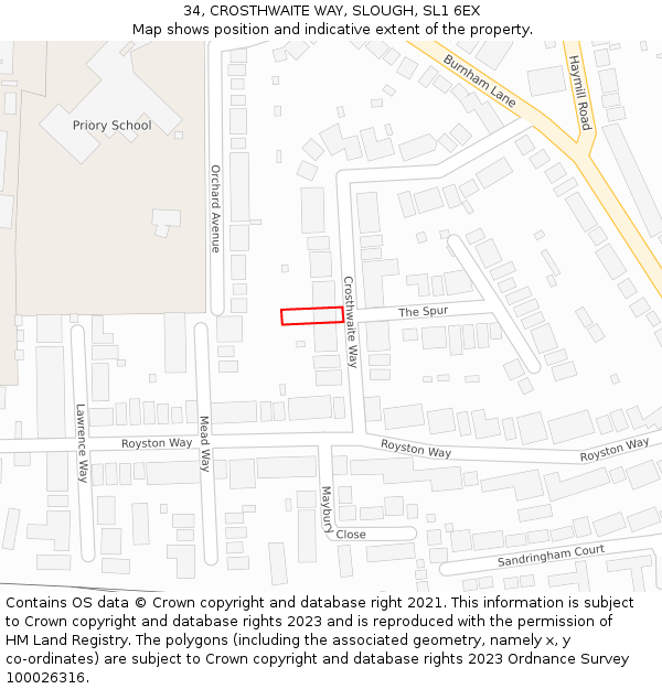 34, CROSTHWAITE WAY, SLOUGH, SL1 6EX: Location map and indicative extent of plot