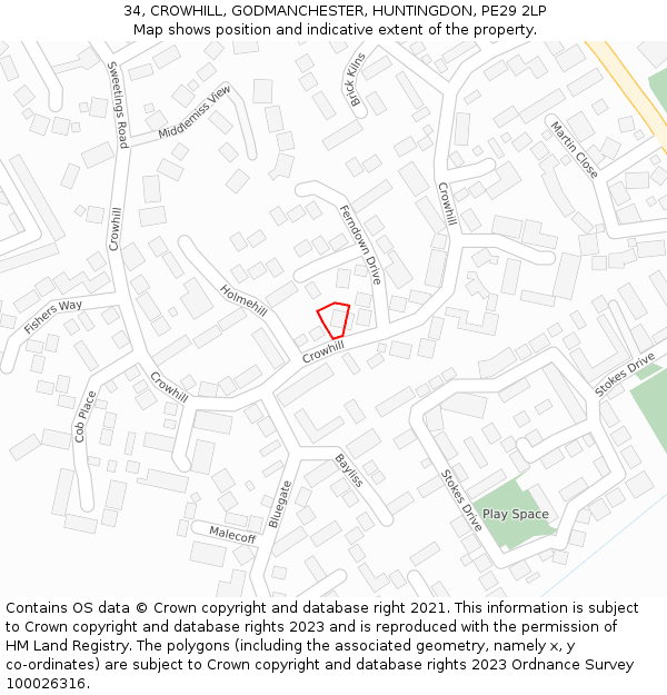 34, CROWHILL, GODMANCHESTER, HUNTINGDON, PE29 2LP: Location map and indicative extent of plot