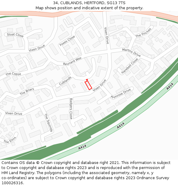 34, CUBLANDS, HERTFORD, SG13 7TS: Location map and indicative extent of plot