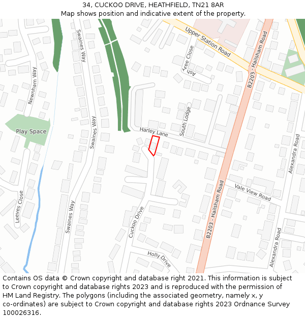 34, CUCKOO DRIVE, HEATHFIELD, TN21 8AR: Location map and indicative extent of plot