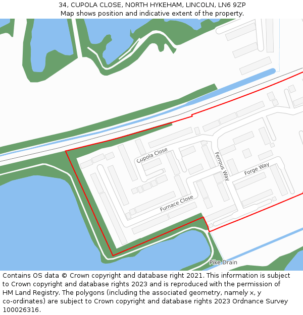 34, CUPOLA CLOSE, NORTH HYKEHAM, LINCOLN, LN6 9ZP: Location map and indicative extent of plot