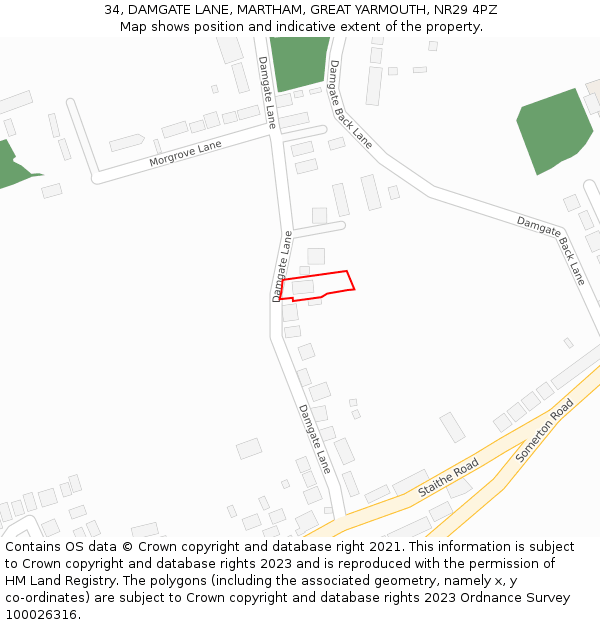 34, DAMGATE LANE, MARTHAM, GREAT YARMOUTH, NR29 4PZ: Location map and indicative extent of plot