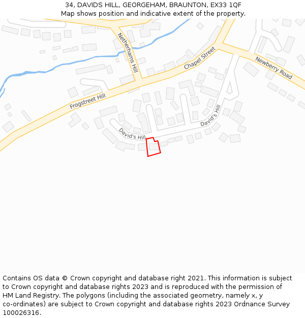 34, DAVIDS HILL, GEORGEHAM, BRAUNTON, EX33 1QF: Location map and indicative extent of plot