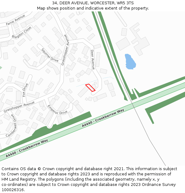 34, DEER AVENUE, WORCESTER, WR5 3TS: Location map and indicative extent of plot