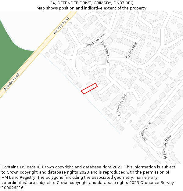 34, DEFENDER DRIVE, GRIMSBY, DN37 9PQ: Location map and indicative extent of plot
