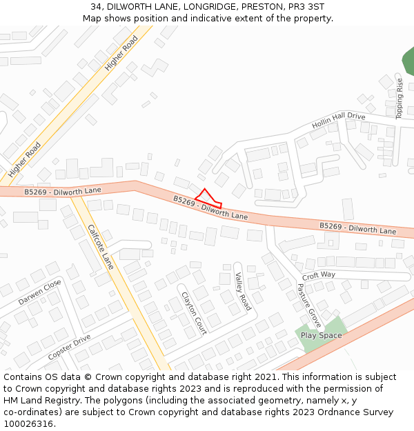 34, DILWORTH LANE, LONGRIDGE, PRESTON, PR3 3ST: Location map and indicative extent of plot