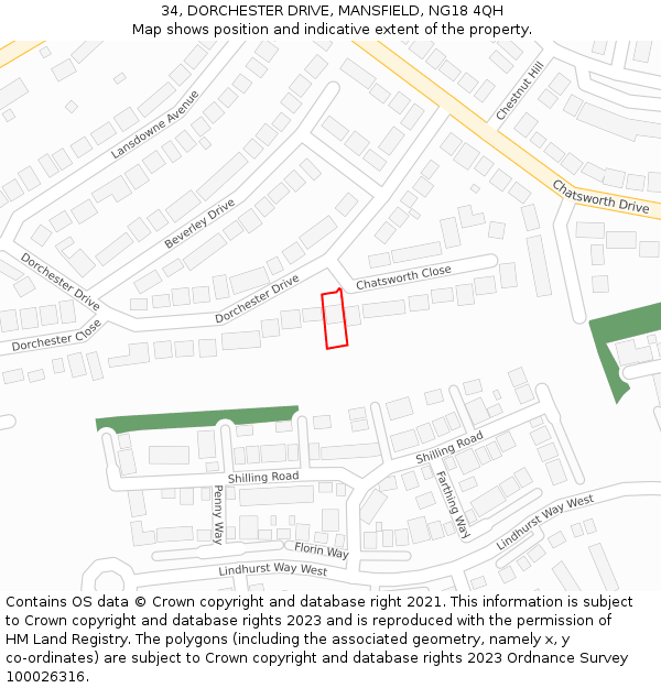 34, DORCHESTER DRIVE, MANSFIELD, NG18 4QH: Location map and indicative extent of plot