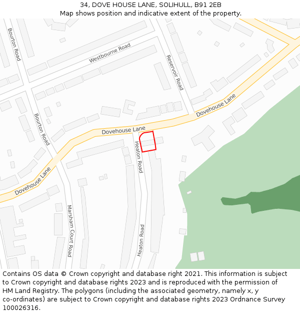 34, DOVE HOUSE LANE, SOLIHULL, B91 2EB: Location map and indicative extent of plot
