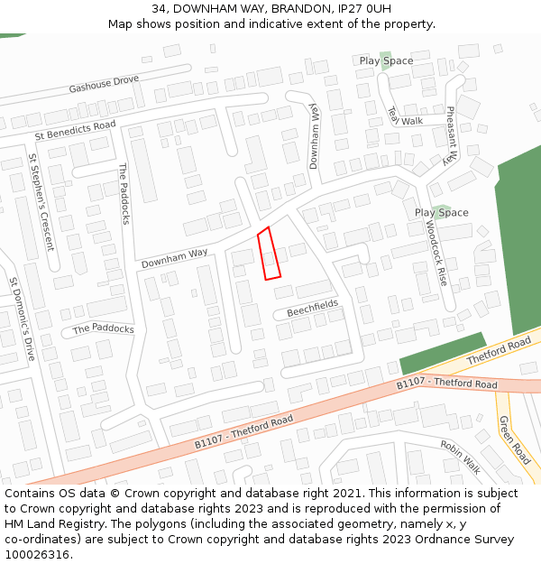 34, DOWNHAM WAY, BRANDON, IP27 0UH: Location map and indicative extent of plot