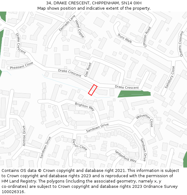 34, DRAKE CRESCENT, CHIPPENHAM, SN14 0XH: Location map and indicative extent of plot