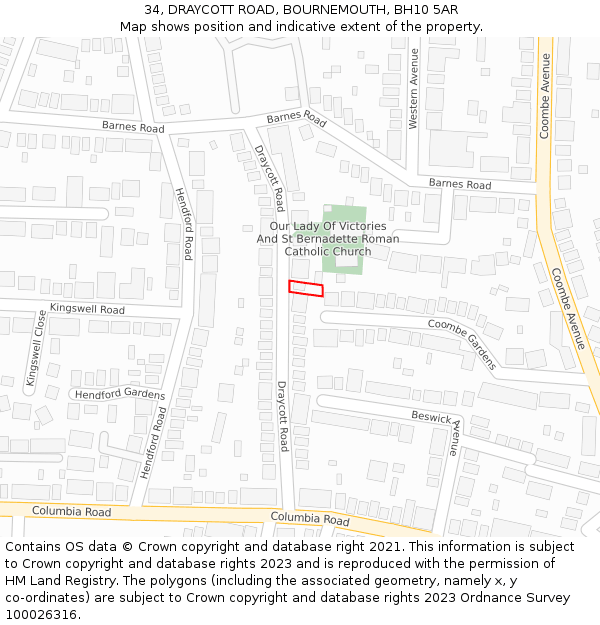 34, DRAYCOTT ROAD, BOURNEMOUTH, BH10 5AR: Location map and indicative extent of plot