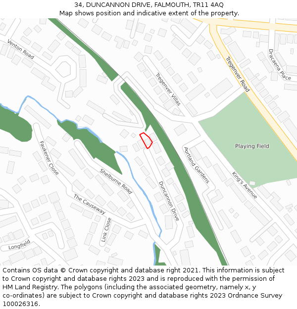 34, DUNCANNON DRIVE, FALMOUTH, TR11 4AQ: Location map and indicative extent of plot